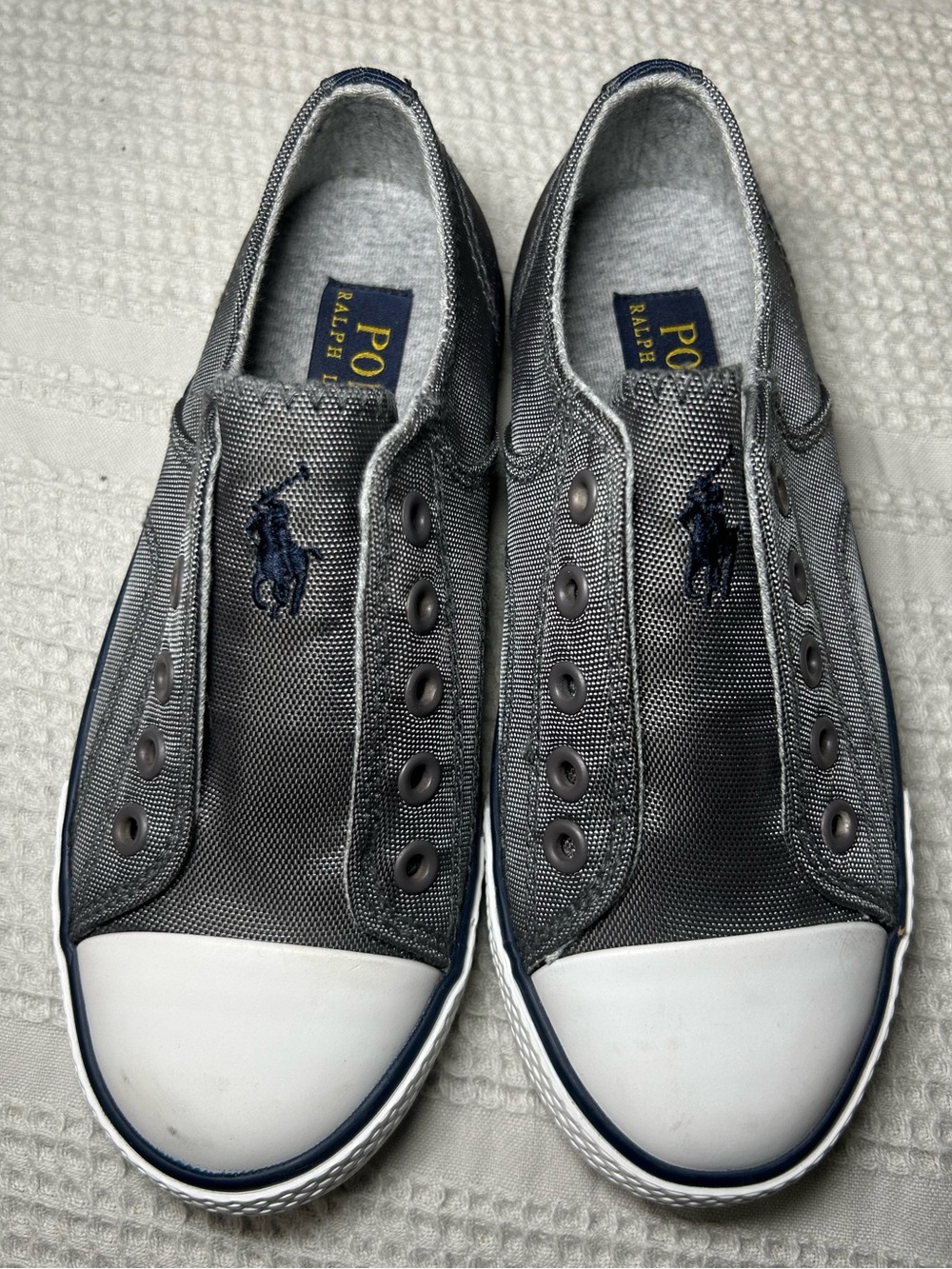 Polo Ralph Lauren Slip On Kids Sneakers Shoes Gray & Navy